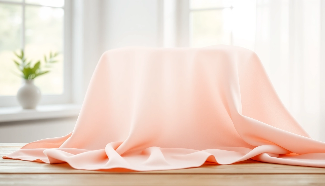 Viscose stof gebogen over een tafel, met een zachte en elegante uitstraling.