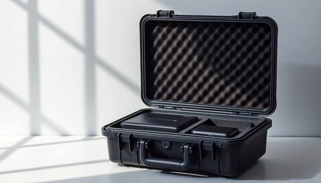 Hard case displayed elegantly with interior compartments highlighted in organized layout.