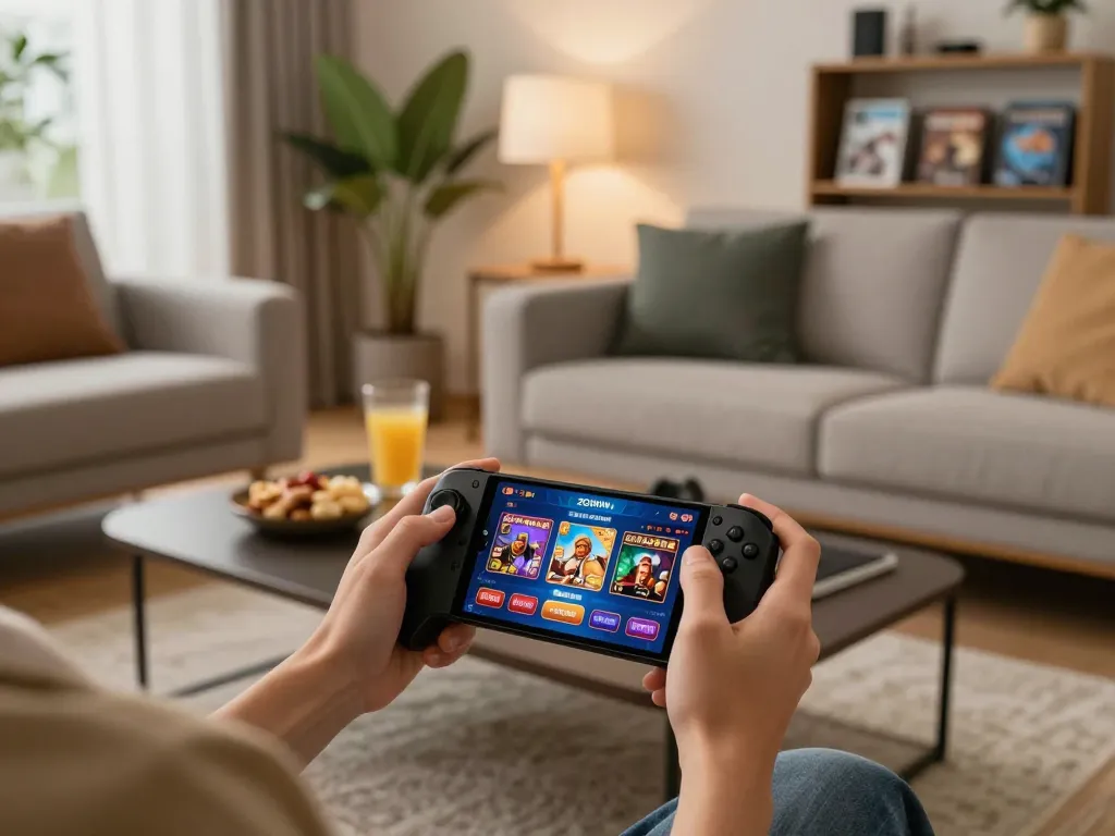 ZOWIN mobile gaming session featuring a person engaged with casino app on their smartphone.