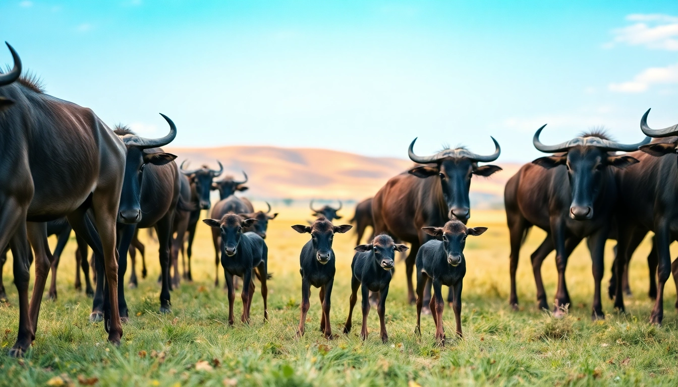 Witness the stunning wildebeest calving season safari, featuring newborn calves in the African savannah.