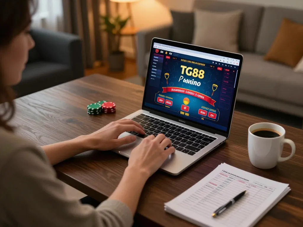 Engaging in live dealer blackjack at TG88 casino, showcasing home gaming setup