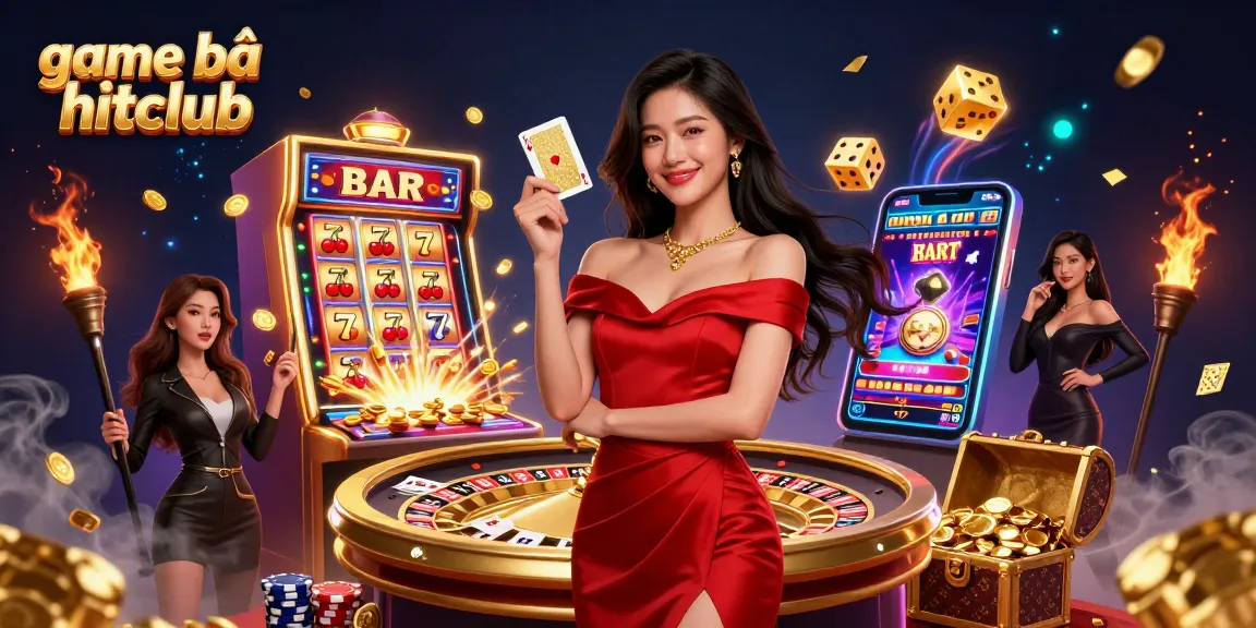 Win big with game bài hitclub featuring stunning visuals of Asian woman holding a golden card and a roulette wheel.