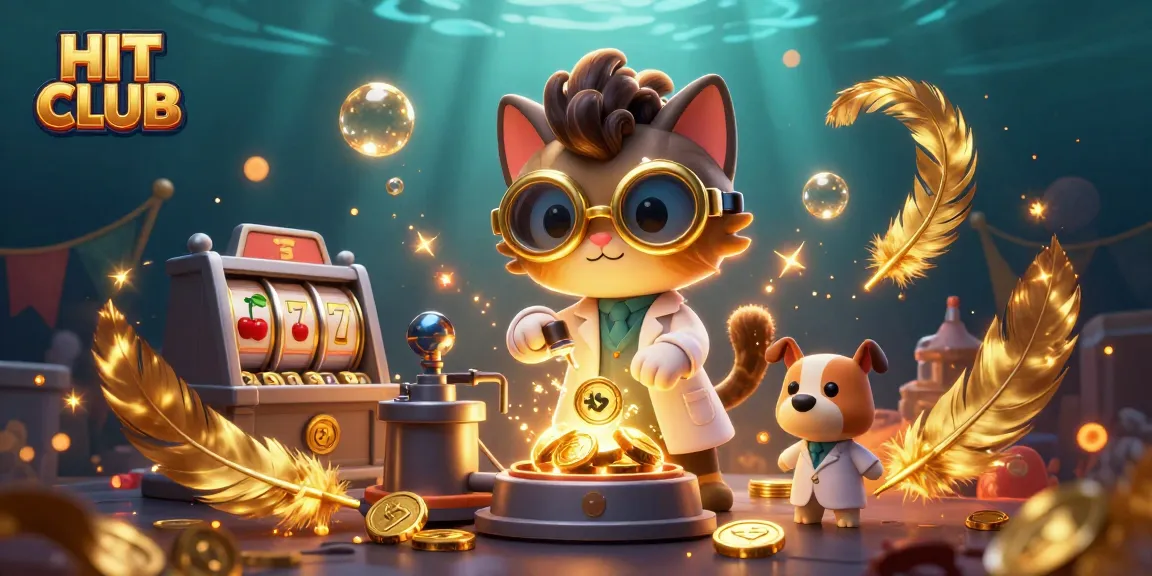 Engage with HIT CLUB's exciting slots featuring a mad scientist cat and golden coin magic.
