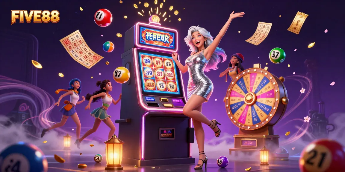Experience the excitement at FIVE88, winning with vibrant slots and jackpot celebrations!