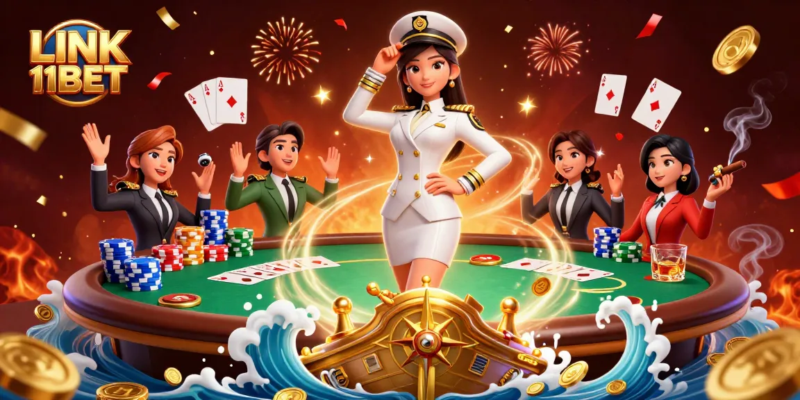 Experience the thrill of LINK 11BET with vibrant casino scenes, including dynamic poker setups and striking visuals.
