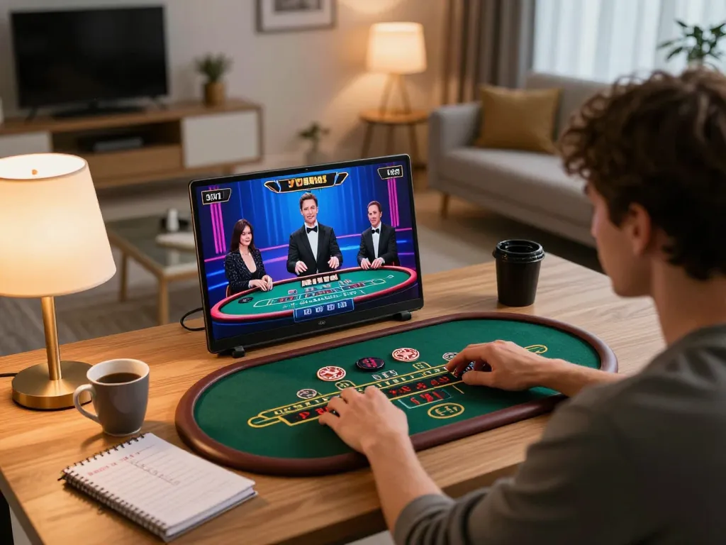 Engaging in an online baccarat game at home with ok8386, showcasing strategic notes.