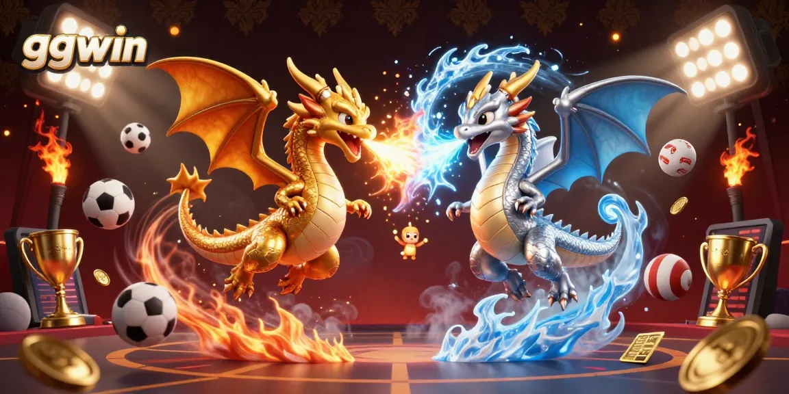 ggwin features a dynamic scene with cartoon dragons, sports balls, and vibrant casino elements.