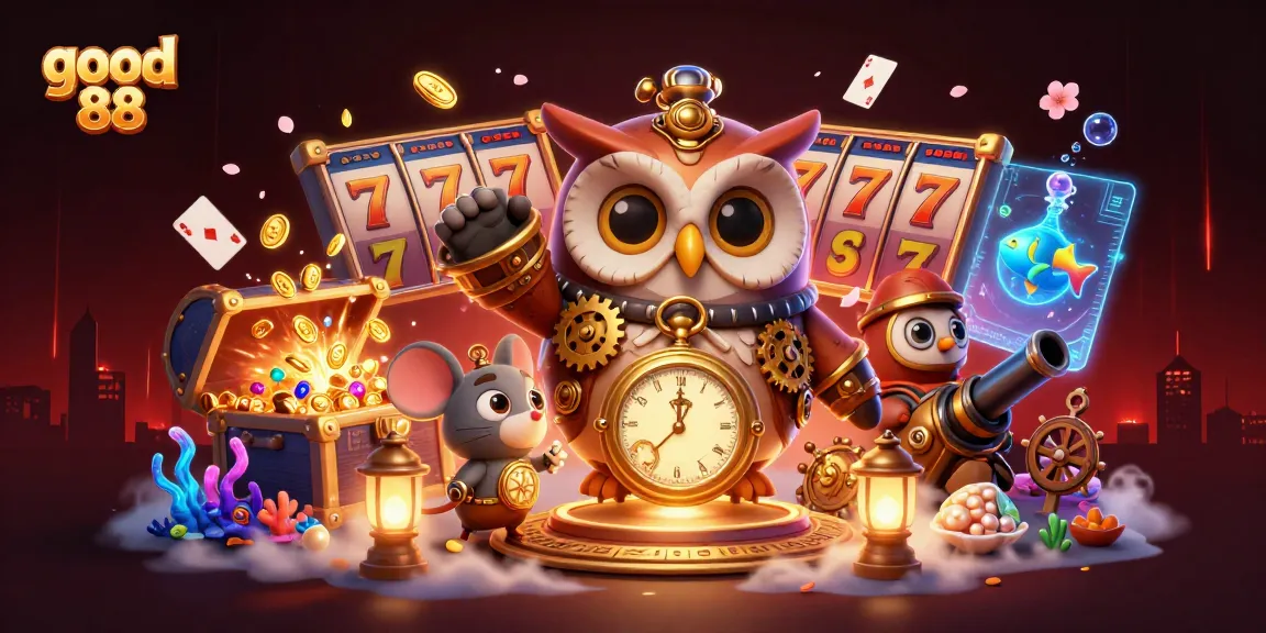 Engaging gaming experience at good 88 with cartoon owl and lively casino elements.