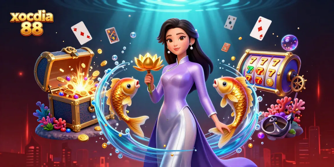 Join the action at xocdia 88, featuring vibrant gaming elements with golden koi and underwater treasures.