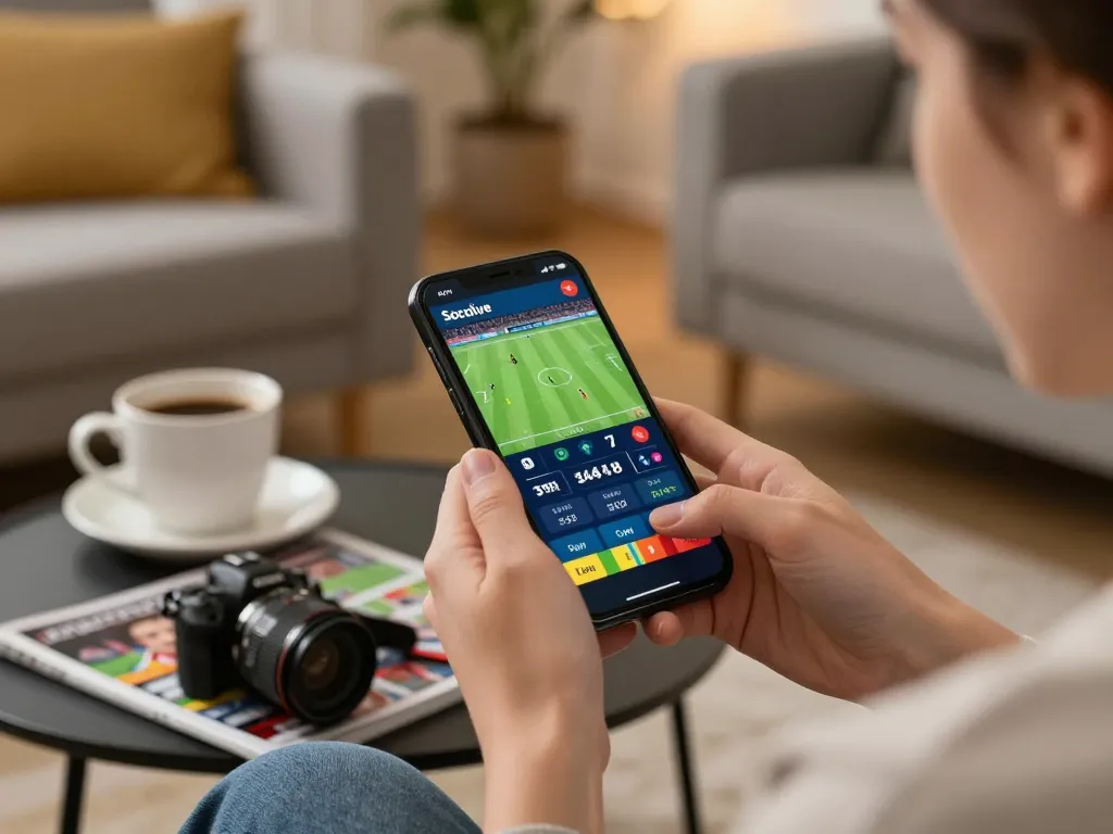 Socolive mobile betting experience with live sports action and betting options on smartphone in cozy setting.