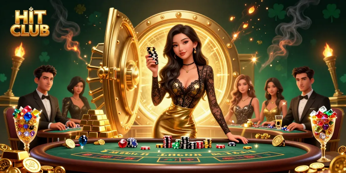 Experience high-stakes excitement at HIT CLUB with a glamorous baccarat scene filled with treasures.