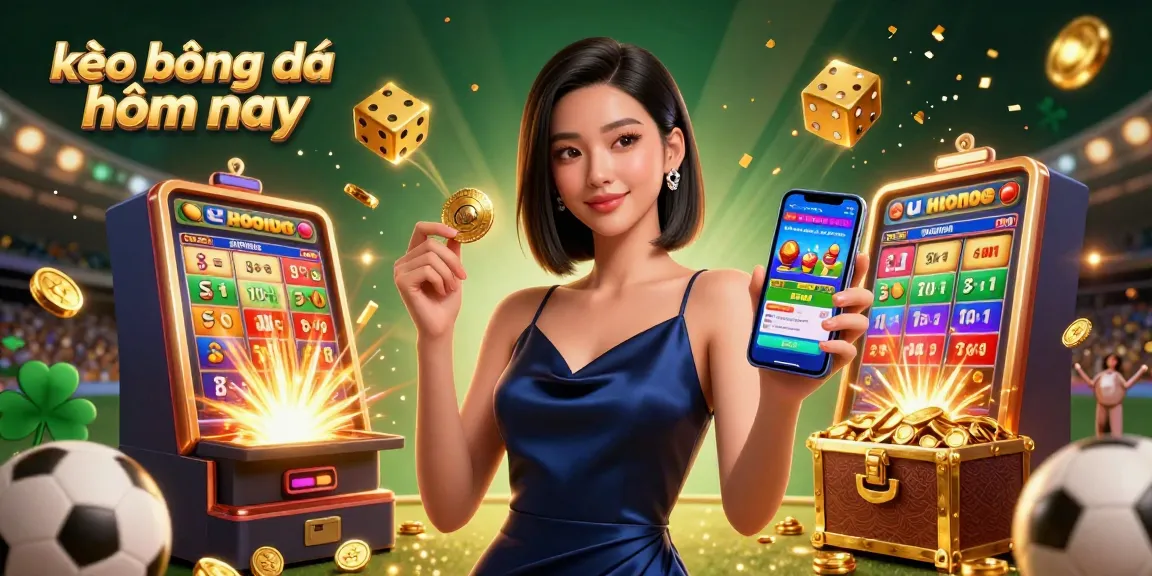 Bet on kèo bóng đá hôm nay with dynamic sports betting elements and a confident Asian woman.