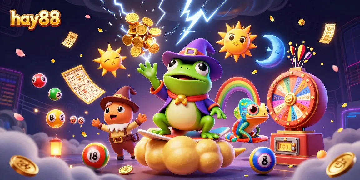 Experience exciting gameplay at hay88 with golden coins and vibrant lottery elements in a magical scene.