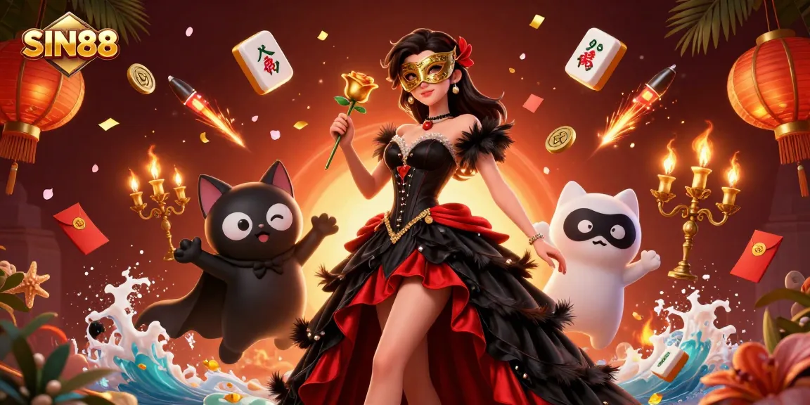 Engage in the thrilling world of SIN88 casino with luxurious characters and vibrant gaming elements.