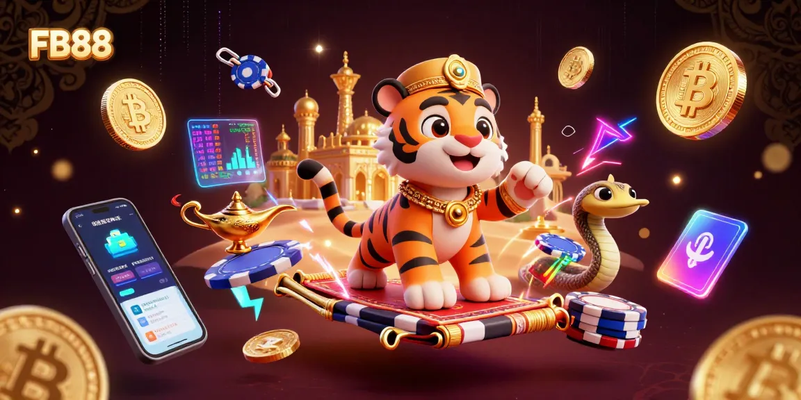 Experience the excitement of FB88 with immersive 3D casino adventure featuring vibrant characters and crypto elements.