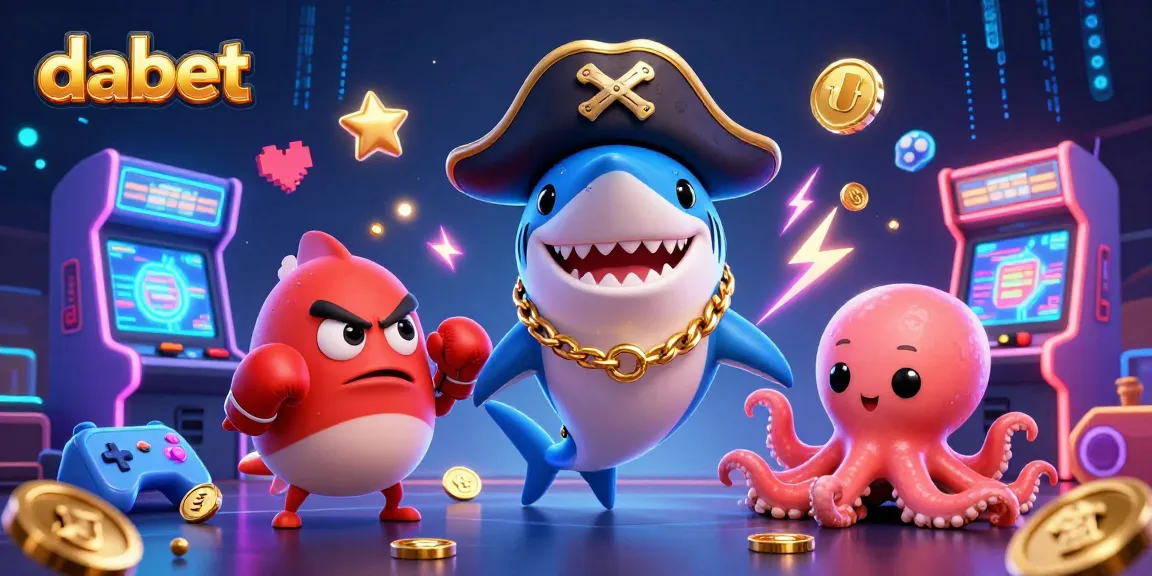 Dabet offers thrilling gaming experiences, featuring a pirate shark and friends engaging in exciting casino adventures.