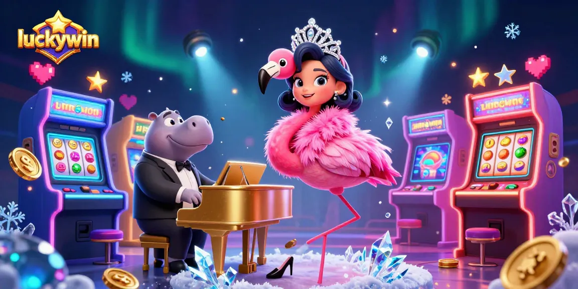 Experience the thrill of luckywin at a vibrant casino scene filled with exciting slot games and characters.