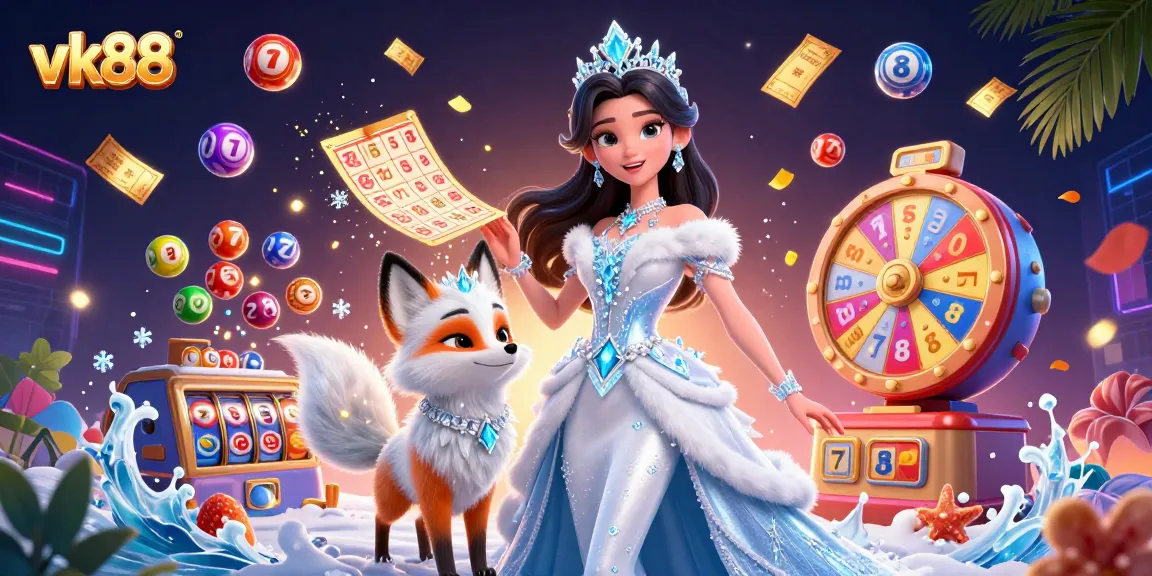 Experience the thrill of vk88 with a vibrant casino-themed illustration filled with magical elements.
