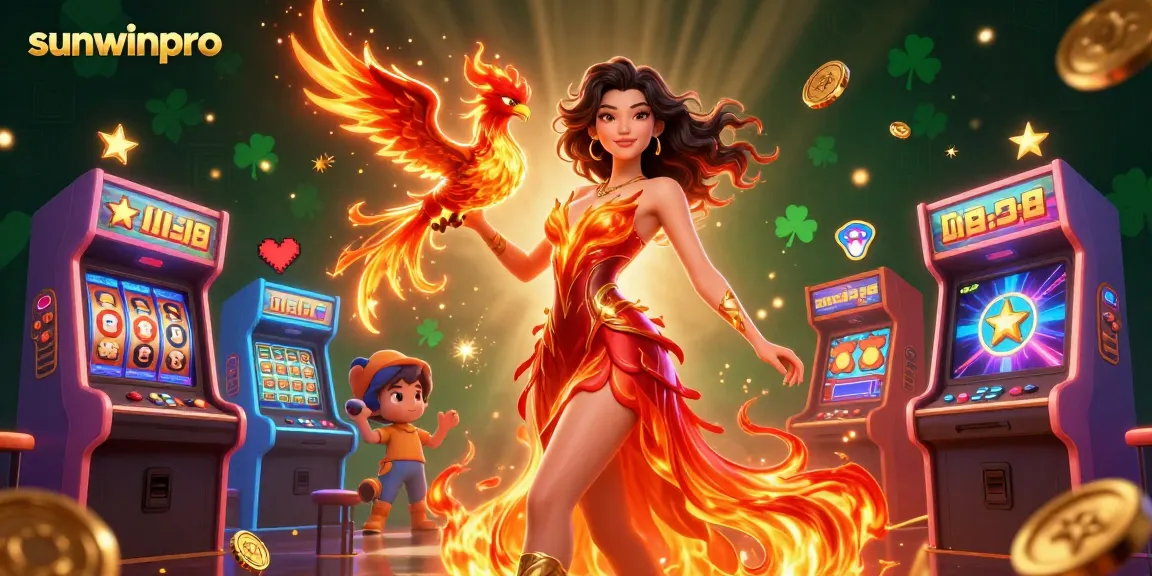 Experience the excitement of sunwinpro with a vibrant casino-themed illustration featuring dynamic game elements.