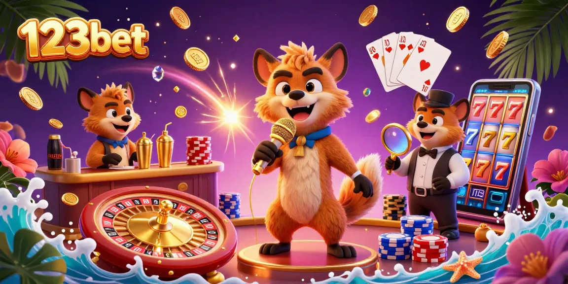 Join the fun at 123bet's comedy casino club with hyenas, golden coins, and gaming excitement!