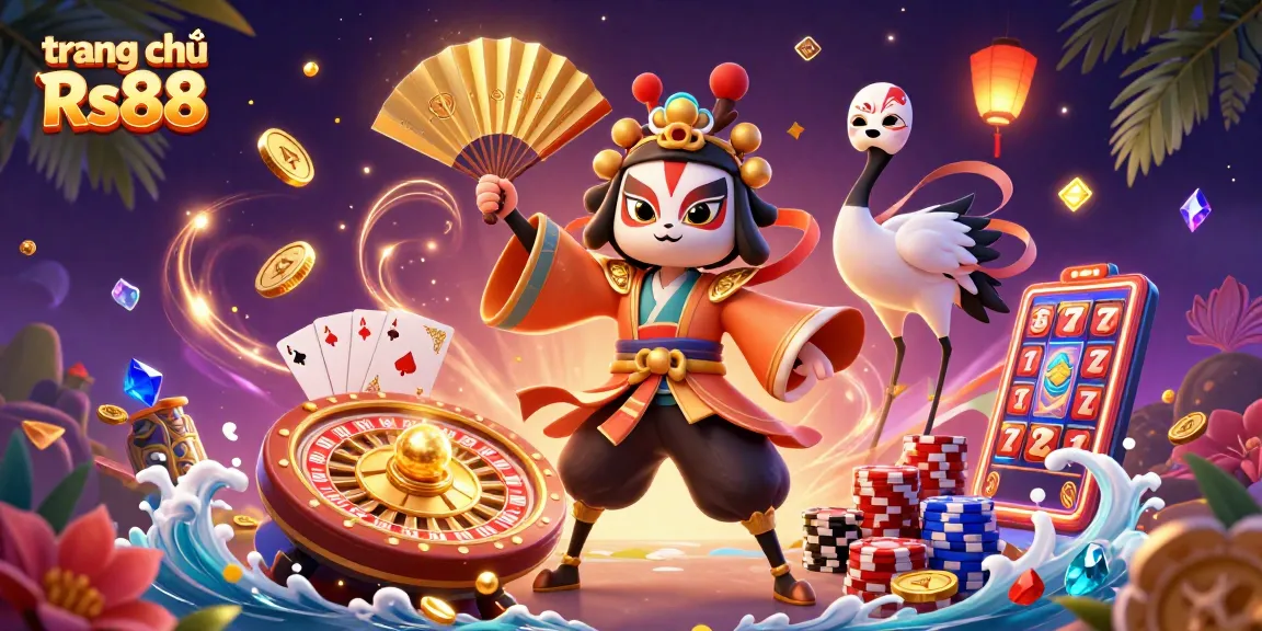 Experience the thrill of winning at trang chủ Rs88 with an exciting illustration of kabuki warrior, lanterns, and casino elements.