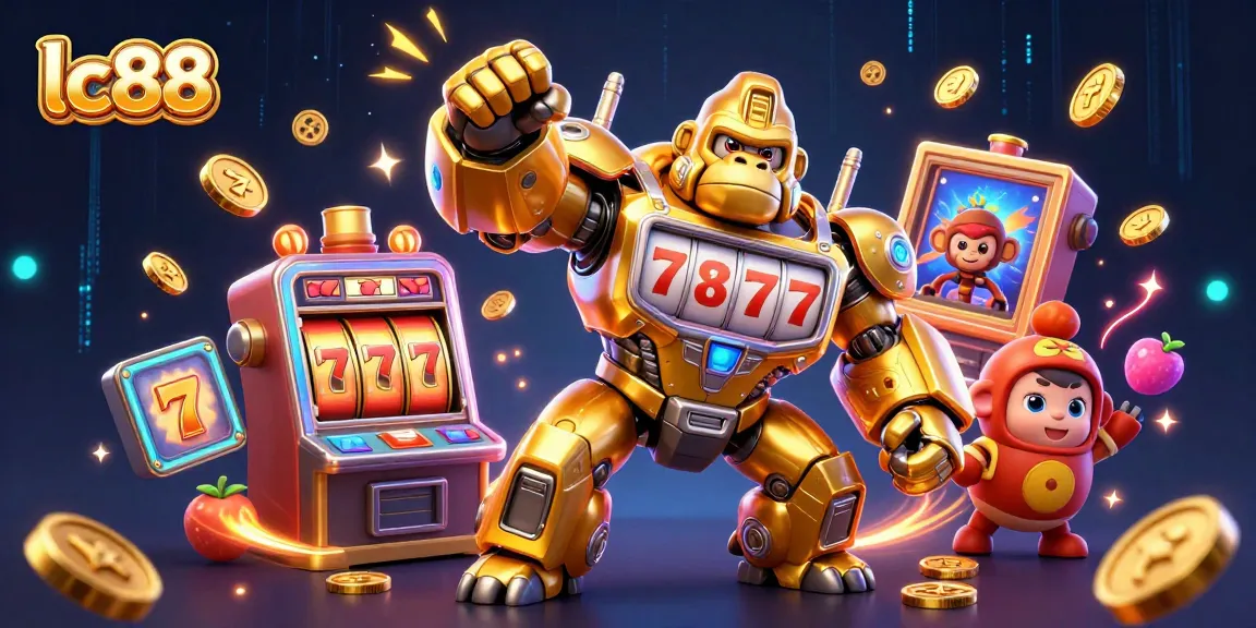 lc88 transforms gambling fun with a golden gorilla mech, slot elements, and dynamic visuals.