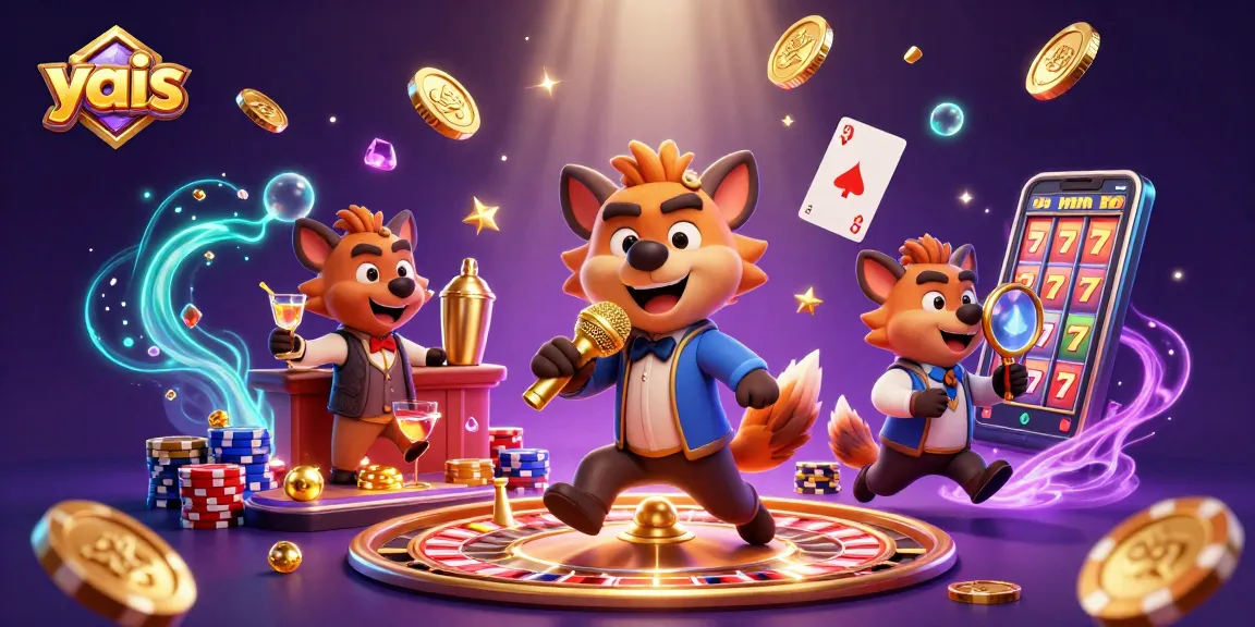 Experience exciting gaming at yais with 3D cartoon hyenas in a vibrant casino scene.