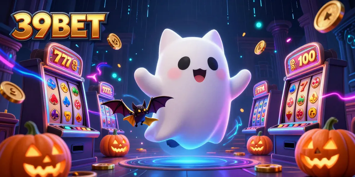 39BET showcases exciting slot gameplay with a ghost cat, vibrant symbols, and riches.