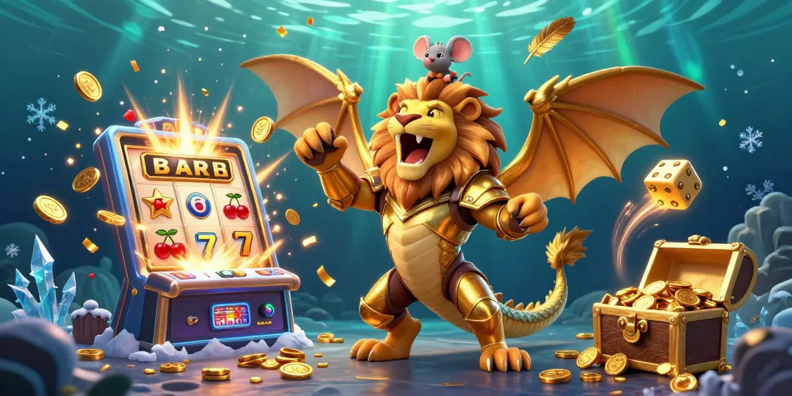 Experience thrilling casino adventures with Trang Chủ 11win, featuring a roaring chimera and explosive slot jackpots in a vibrant scene.