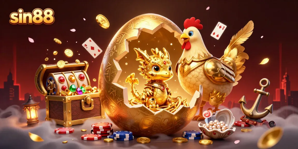 Experience the excitement of sin88 with a golden dragon on poker chips and vibrant casino elements.
