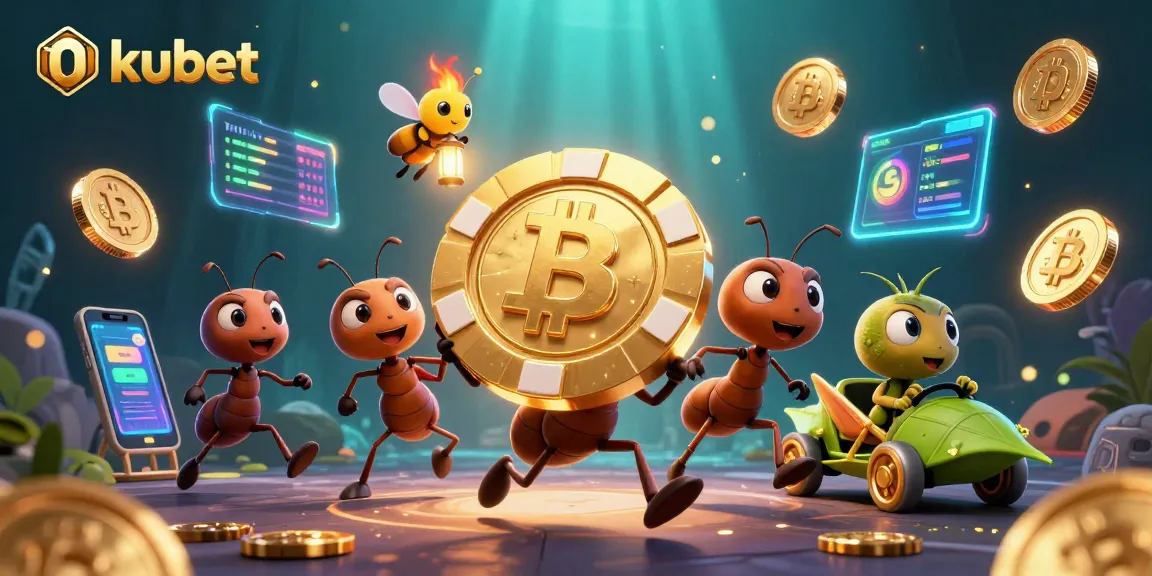 Engage with 0kubet through this dynamic 3D illustration of ants heisting a poker chip.