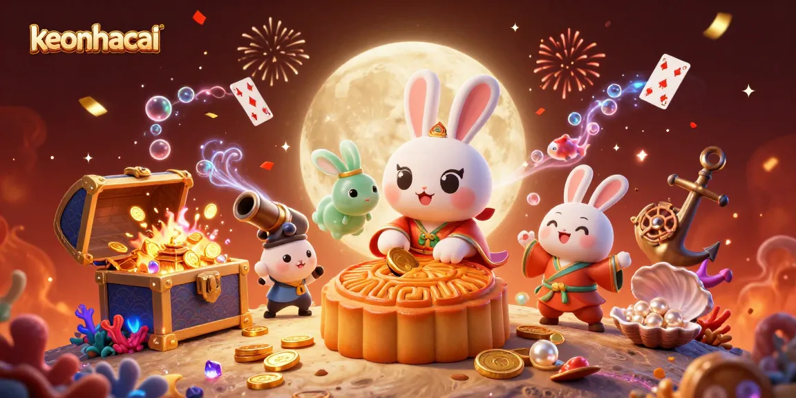 Engage with keonhacai's vibrant fantasy scene featuring moon rabbits and golden treasures.