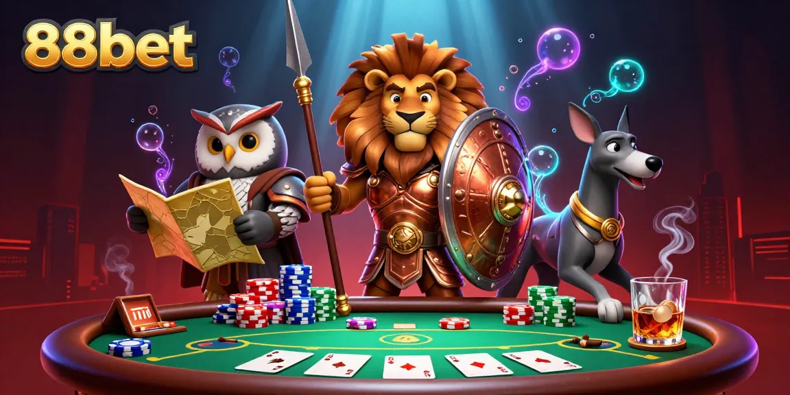 Experience intense poker action with 88bet featuring a Spartan lion, tactical owl, and swift greyhound.